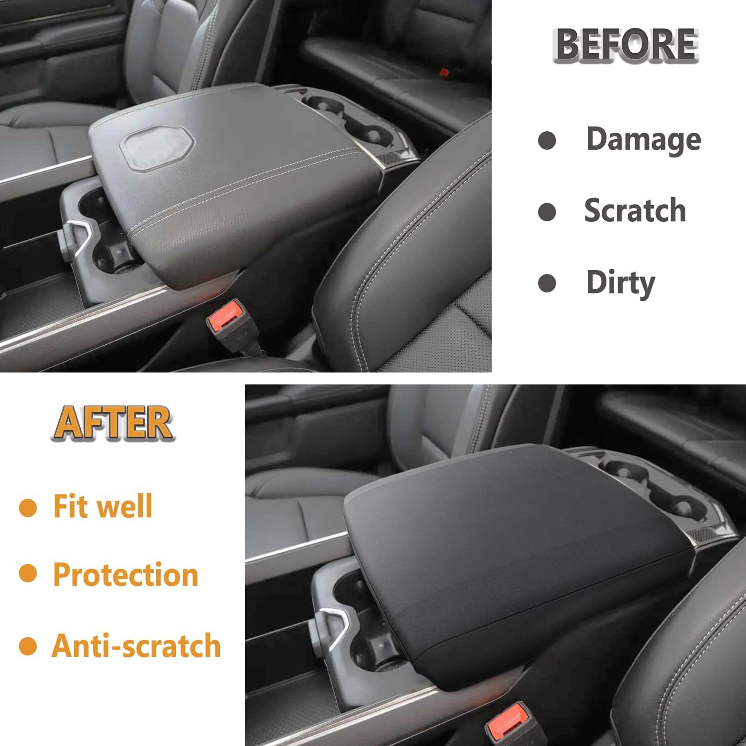 PIMCAR Center Console Cover for 2019-2025 2026 Ram 1500 2500 3500 Accessories Nylon Armrest Cover Soft Cozy Protector Interior (Bucket Seat Only)