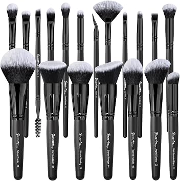 Bueart Design 19Pcs Ultra Soft Black Labeled Dense Hair Makeup Brushes Set | Contains Large Powder Flat Foundation Ultimate Blending Make up Brush Blush Concealers Contour Eyeshadow with Travel Case
