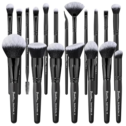 Bueart Design Juego de brochas de maquillaje de cabello denso con etiqueta negra ultra suave, contiene polvo grande, base plana, mezcla definitiva,