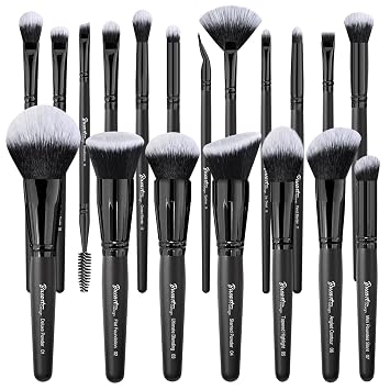 Bueart Design 19Pcs Ultra Soft Black Labeled Dense Hair Makeup Brushes Set | Contains Large Powder Flat Foundation Ultimate Blending Make up Brush Blush Concealers with Travel Case