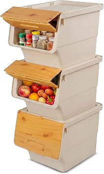 GOFLAME Stackable Plastic Storage Bins with Lids & Wheels, 3 Pack, 35 QT
