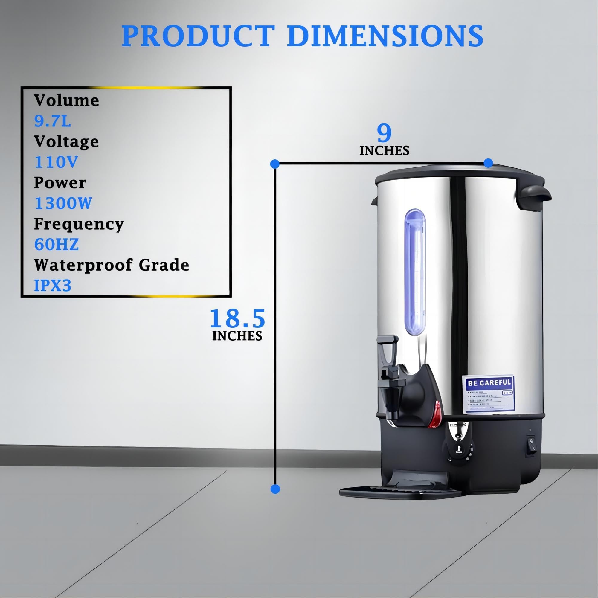 WYDDDARY Electric Hot Coffee Kettle Warmer Stainless Steel Hot Coffee Dispenser Hot Coffee Boiler And Warmer with Independent Filter Quick-Temp or Boil for Tea Coffee 1300W 9.7 Liter Capacity