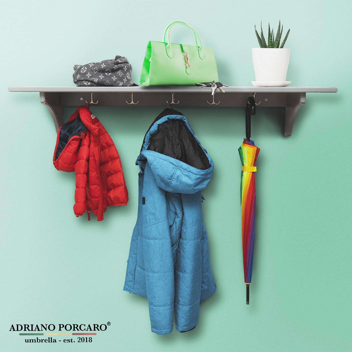 Ombrello automatico arcobaleno, diametro 100 cm, grande, resistente alle tempeste e stabile al vento, 16 bacchette