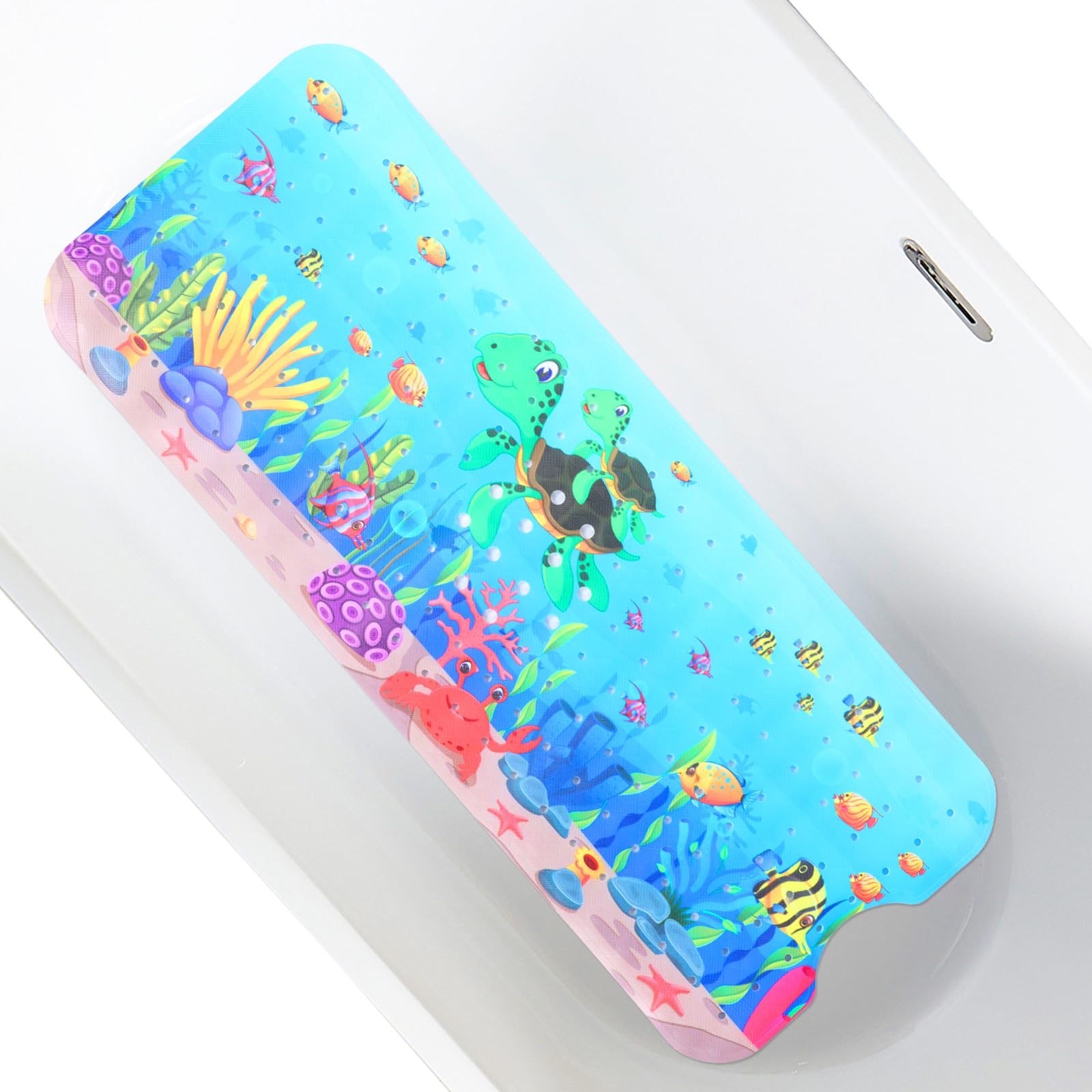 GWCYMYD Baby Bath Mat Non Slip Anti Mould, 100x40cm Extra Long Kids Bathtub Mat, Machine Washable Toddler Shower Mats with Strong Suction Cups, Cartoon Bathroom Mats(Turtles)