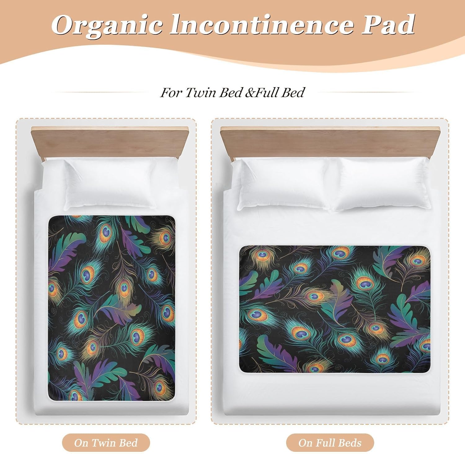 CEBUGI 34” x 52”Washable Underpads Heavy Absorbency Waterproof Incontinence Bed Pads Peacock Feathers Pee Pads for Adults Kids and Baby