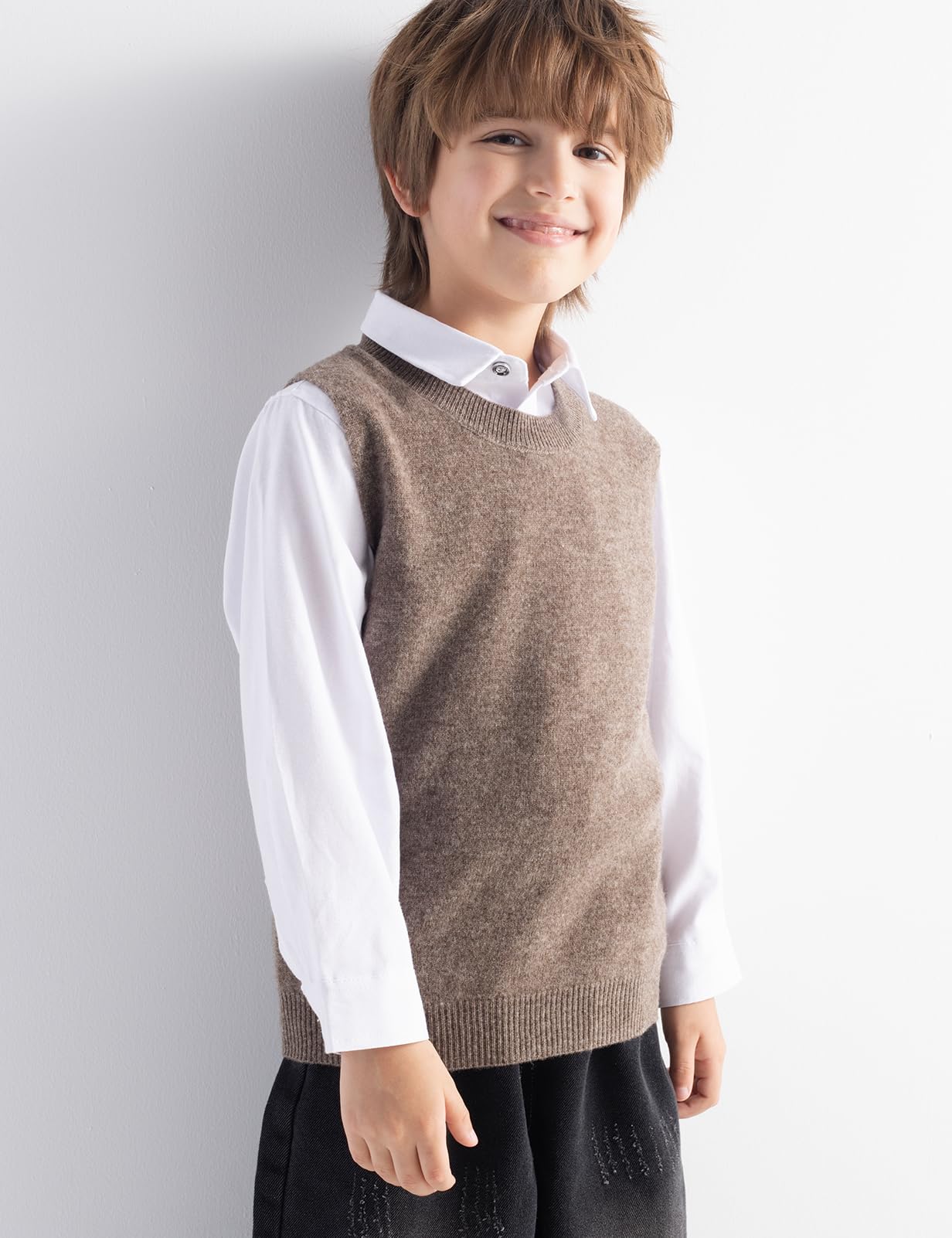 Chanyarn Jungen 100% Merinowolle Pullunder 2025 Herbst Winter Mädchen Lässig Rundhalsausschnitt ärmellos Strickpullover