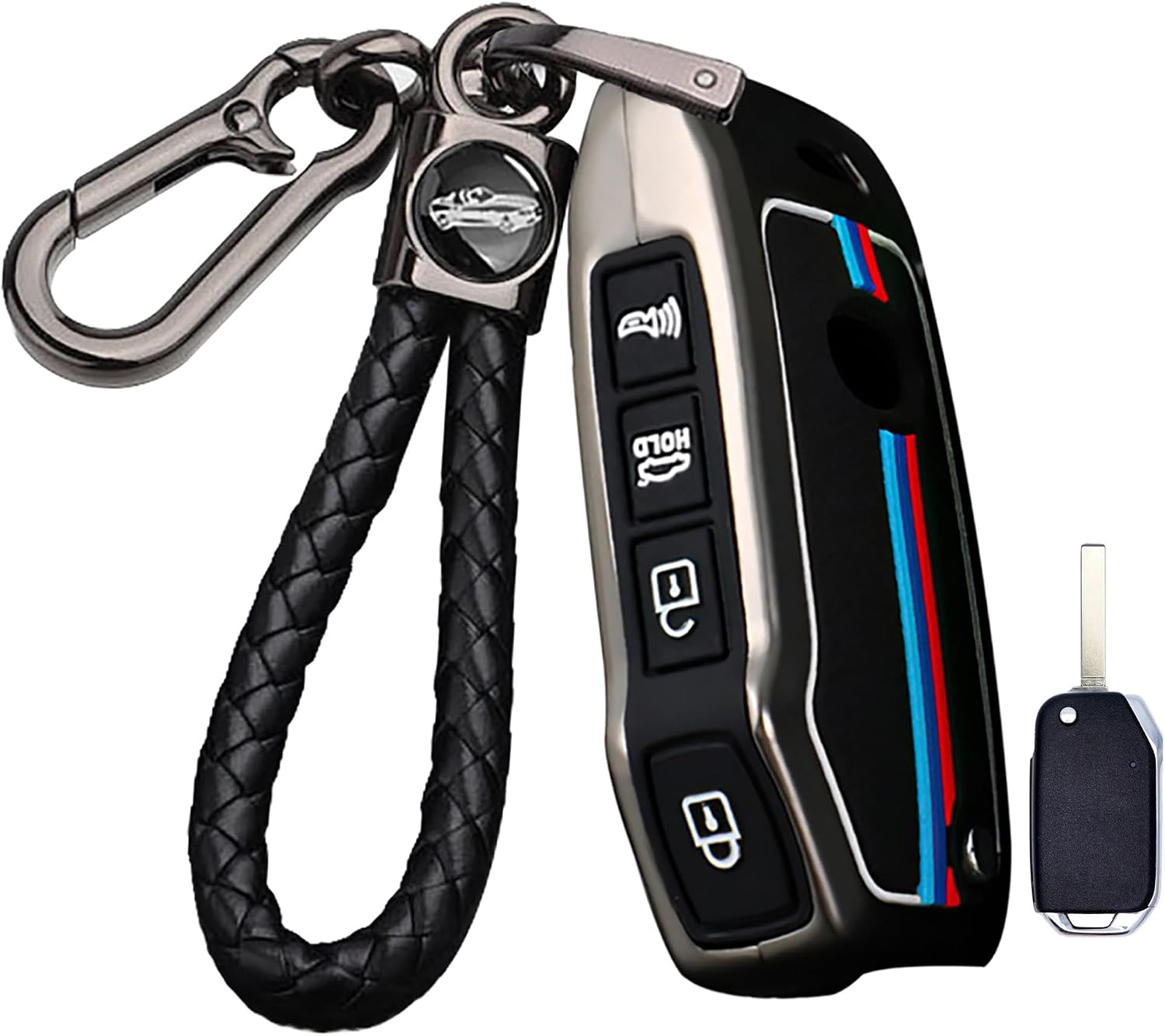 ontto 4-button Key Fob Shell Fit for Kia Flip Folding Key Remote Metal Car Key Holder Silicone Key Case for Seltos Forte Niro Sportage LX Soul Sorento Telluride K5 K3 Sonet Black