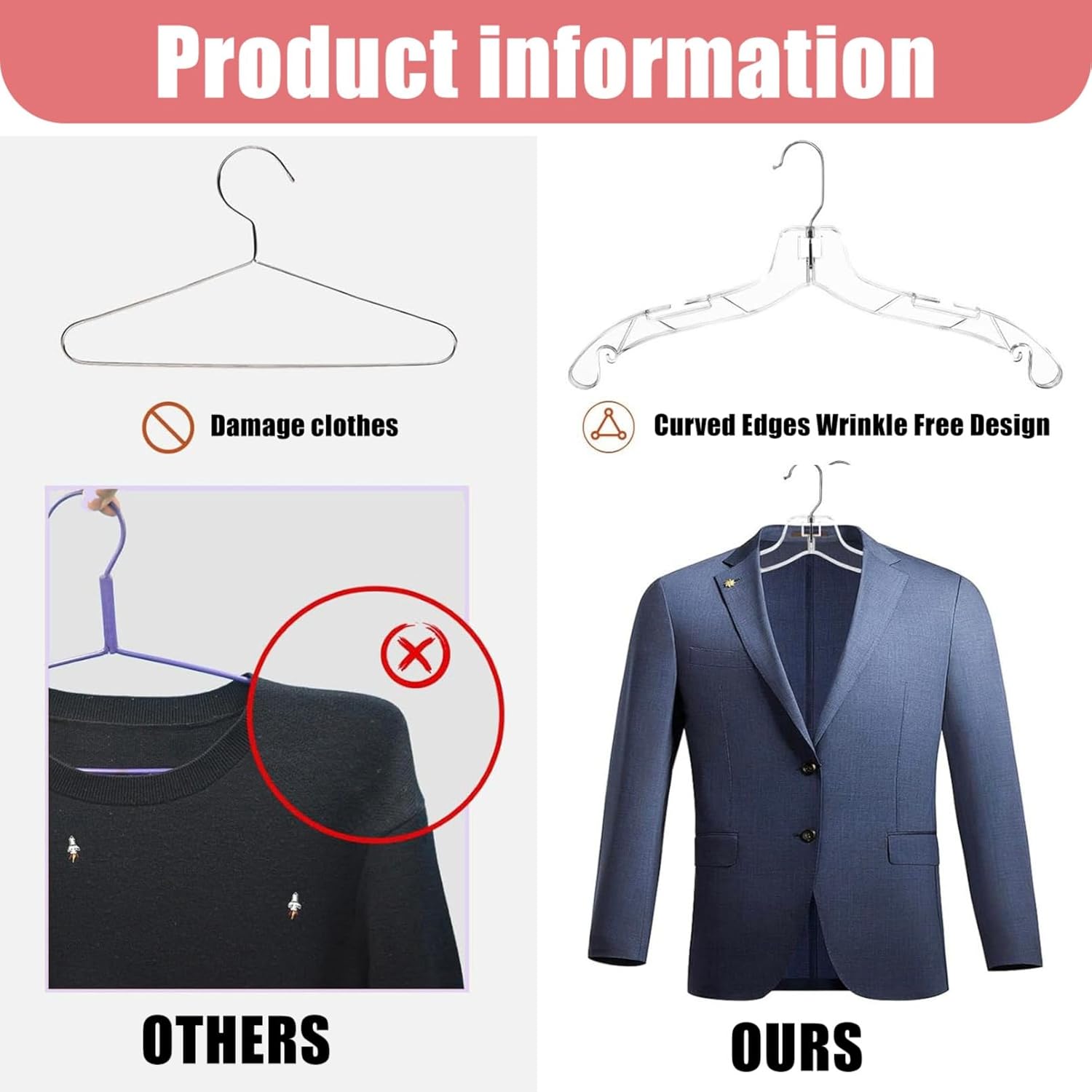 12 Pack Clear Plastic Hangers, 16.7 Inch Shirt Hanger, Clear Acrylic Hanger with 360 Swivel Metal Hook and Notches, Space Saving Heavy Duty, Dress Hangers for Clothes Shirts Dresses