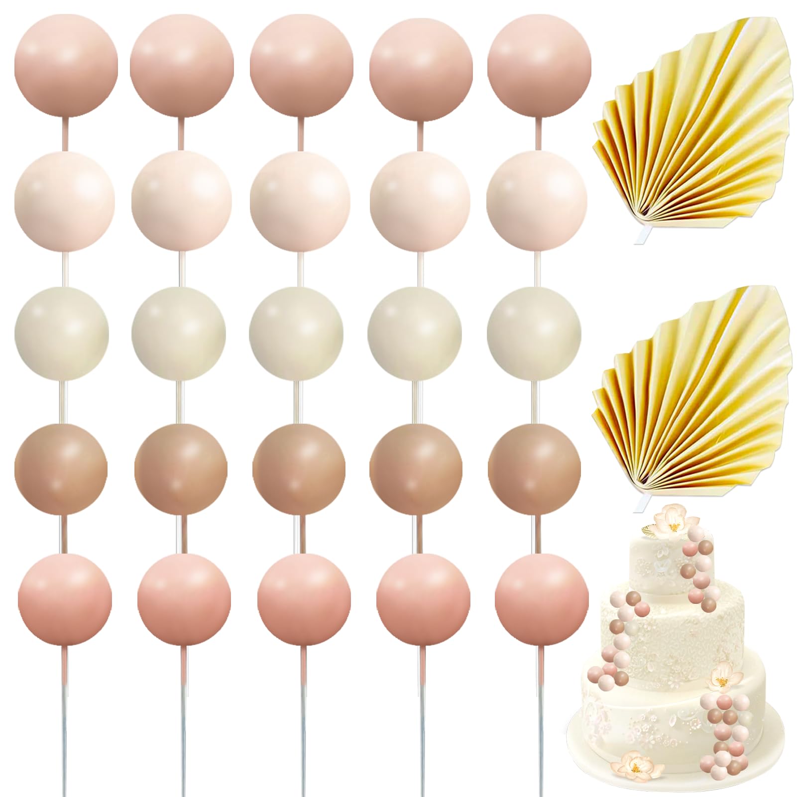 27 Pièces Décoration Gâteau Mariage Anniversaire - Toppers Rose Champagne Boho Avec Feuilles Palmier