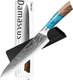 hecef Damash Knife, Chef's Knife Professional Knife with Ergonomic Resin Handle, 67 Layers Damask Kitchen Knife Reed with Knife Guard, 8 Inch Japanese Knife, Gift for Boss and Cooking Enthusiasts