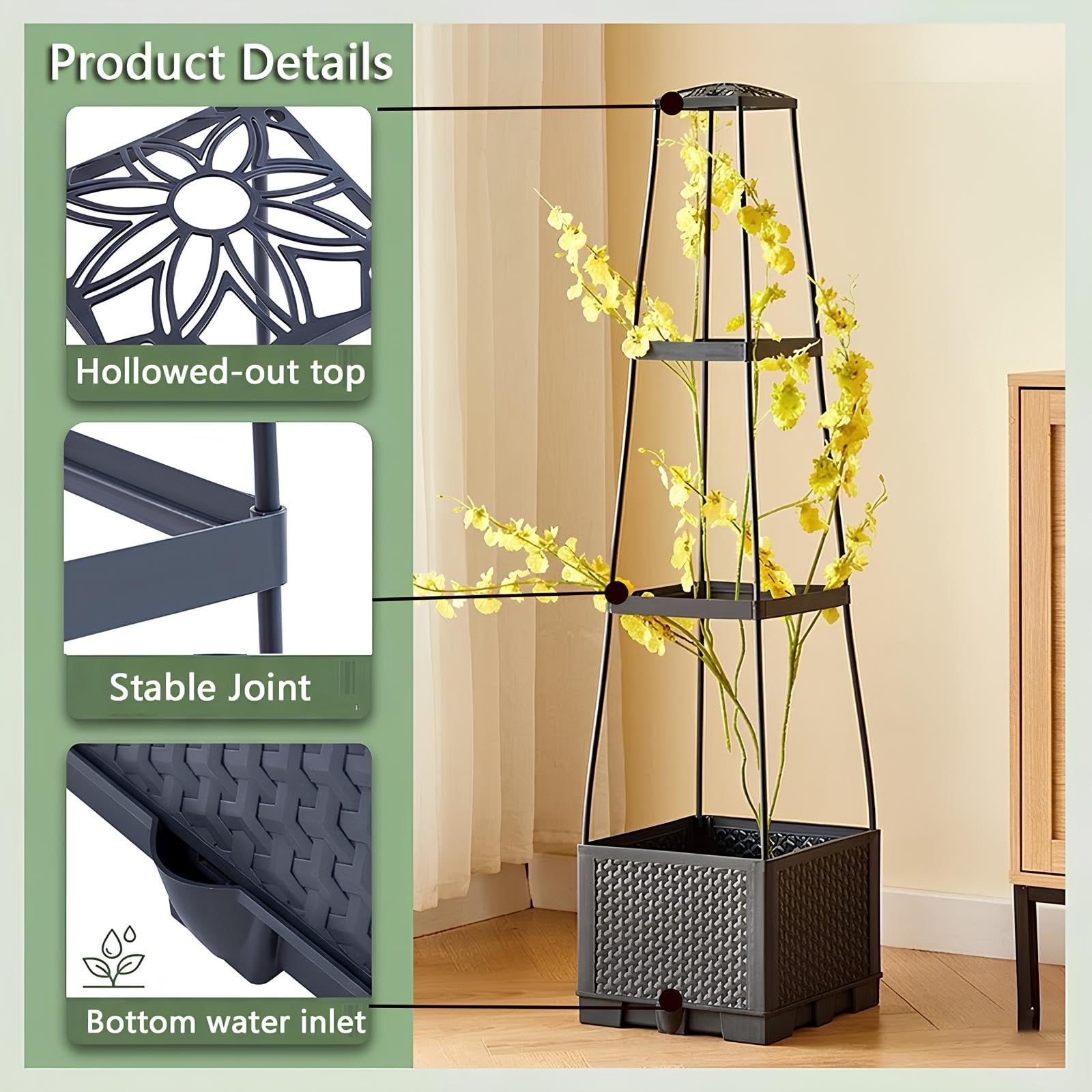 Jardinière Surélevée À Arrosage Autoirriguant avec Treillis, 114cm 140cm Tuteur Tomate avec Support pour Plantes Grimpantes, Fleurs Et Légumes, Intérieur Et Extérieur(114cm/44.9in)
