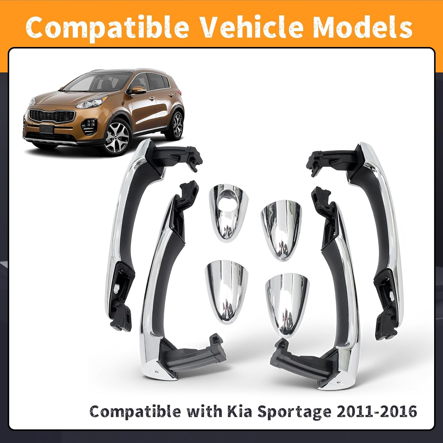 4Pcs 82651-3W010 Exterior Door Handle Compatible with Kia Sportage 2011 2012 2013 2014 2015 2016, Replace 82661-3W010 83651-3W010 83661-3W010 Front & Rear Driver Passenger Side