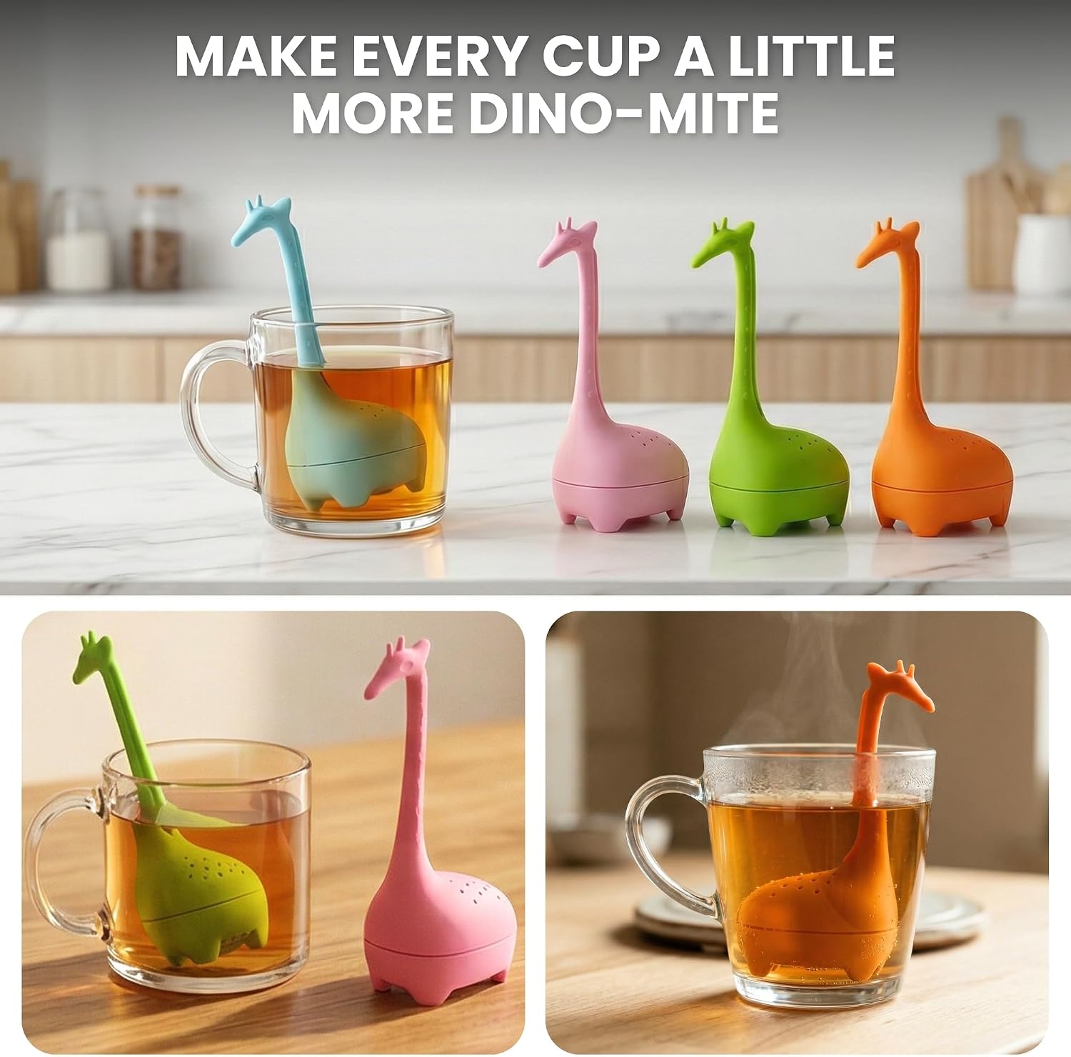 Silicone Giraffe Tea Infuser or Steeper for loose leaf tea by AKINTO | BPA-free | Food-grade | Mess-free steeping | Eco-friendly | Heat-resistant | Giftable