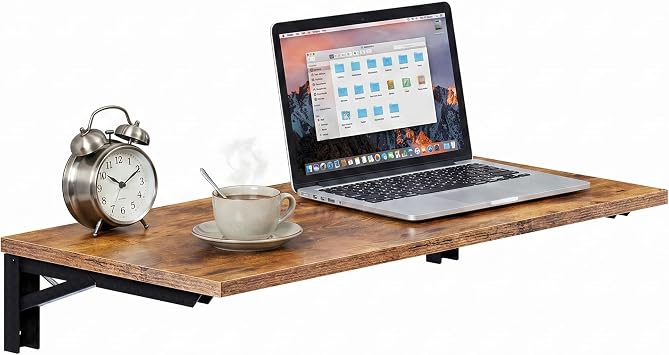 Need Wall Mounted Desk - Heavy Duty Folding Work Table Length 36" Width 20"/Small Space Hanging Desk Perfect Addition to Home/Office/Kitchen & Dining Room Rustic Brown AC15-9050FG-ND