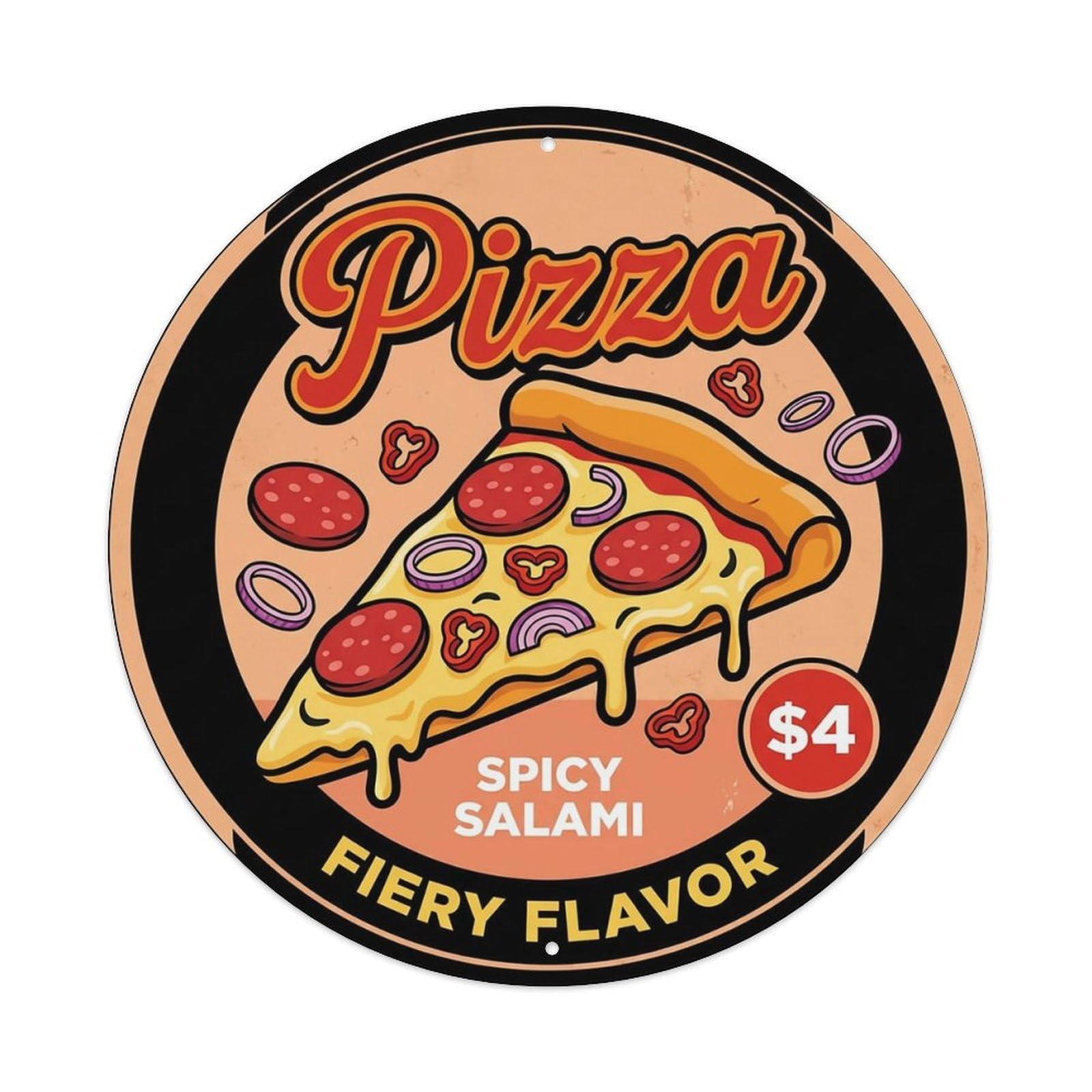 Huiyhb 8X8inch(20X20cm) Vintage Pizza Slice Italian Traditional Cuisine Salami Metal Tin Sign