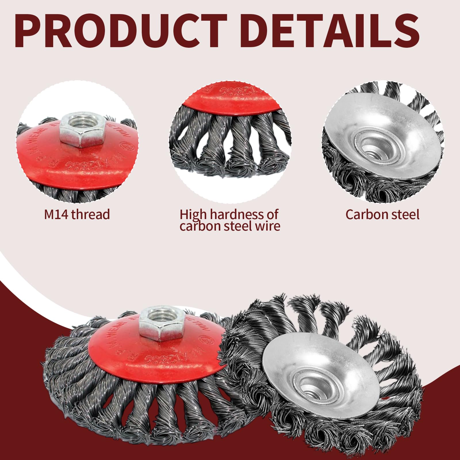 6 Pièces Brosse Métallique Meuleuse, Ø125mm Brosse Cône Angle Grinder M14 Brosses Metal en Acier de Ponçage Rou pour Perceuse Meuleuse D'angle Dérouillage Polissage Corrosion