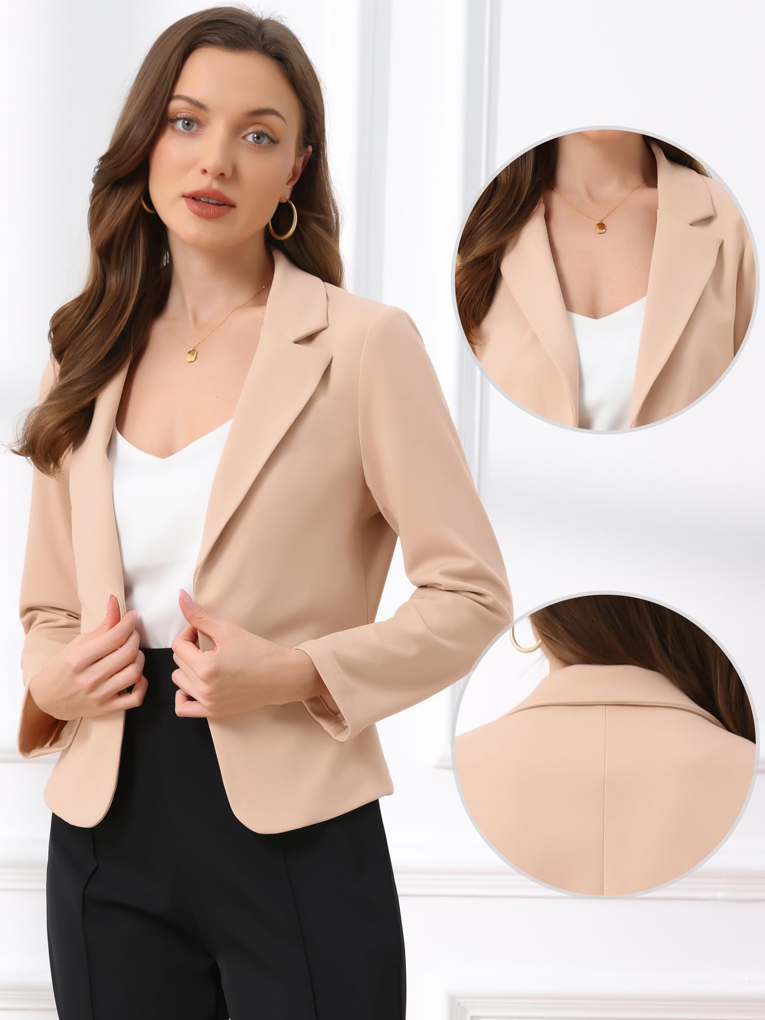 Allegra K Giacca da Donna Elegante Dressy Blazer con Apertura Anteriore Giacche Corta da Ufficio per Il Lavoro Beige S