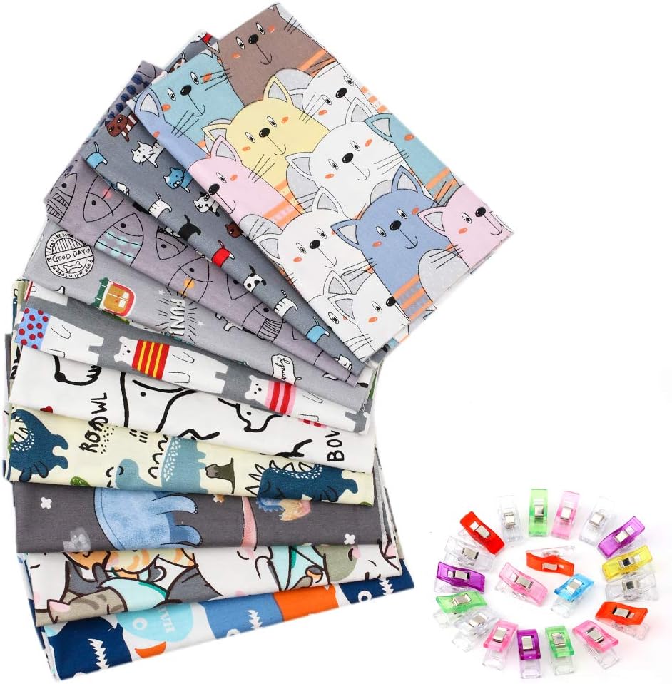 10Pcs Quilting Fabric for Sewing Crafting Fat Quarters Fabric Bundles for Patchwork DIY Sewing Cotton Fabric Printed Floral Pre-Cut Squares 15.7 x 19.7 inches (40 x 50 cm) (BL-4)