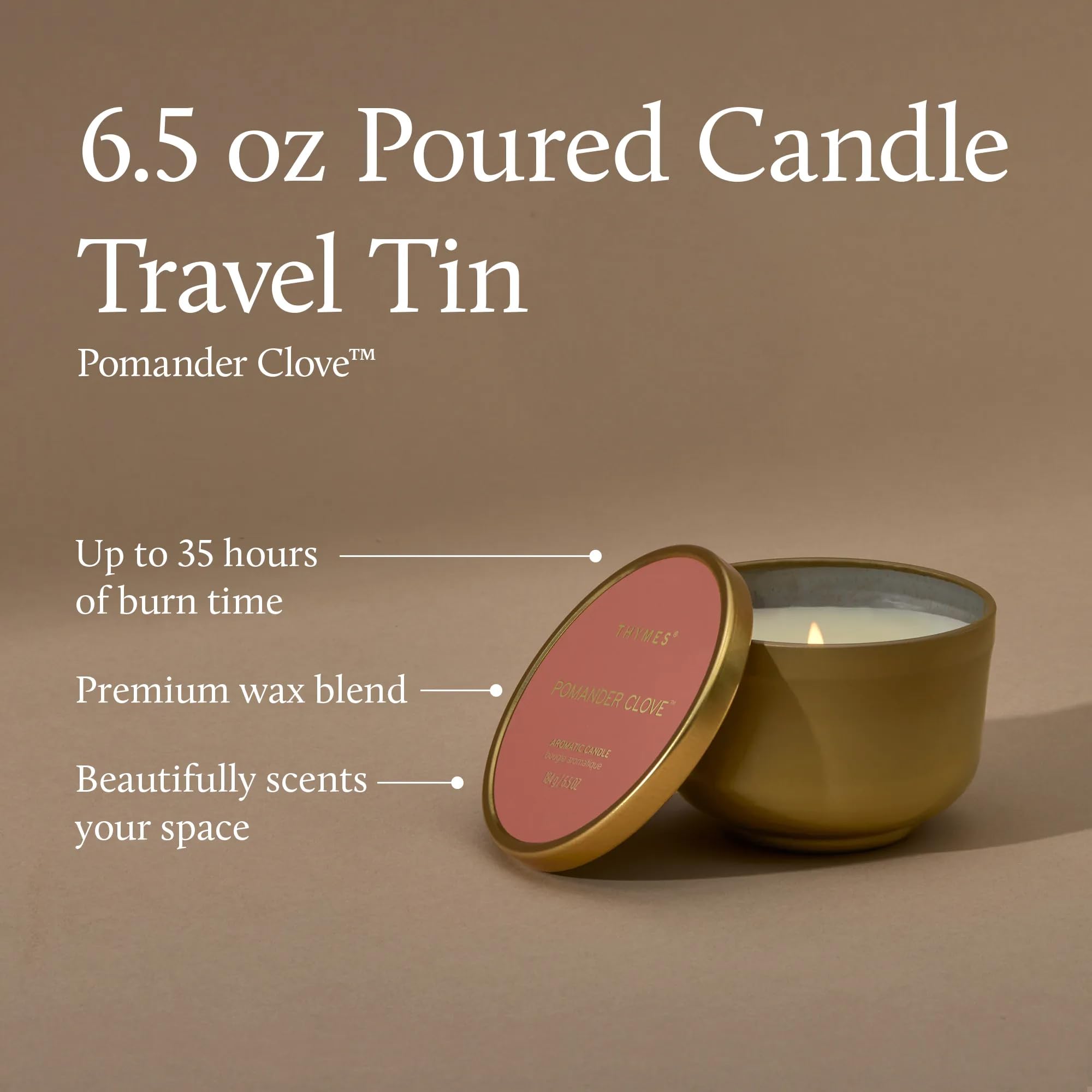 Thymes Pomander - Vela de clavo con tapa, velas perfumadas de 6.5 onzas