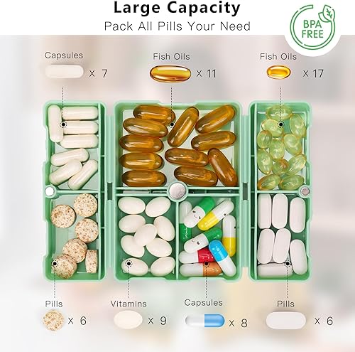 Vista 128 de FYY - 2 pastilleros diarios con 7 compartimentos para pastillas, para viaje, diseño plegable, para guardar vitaminas, aceite de hígado de bacalao