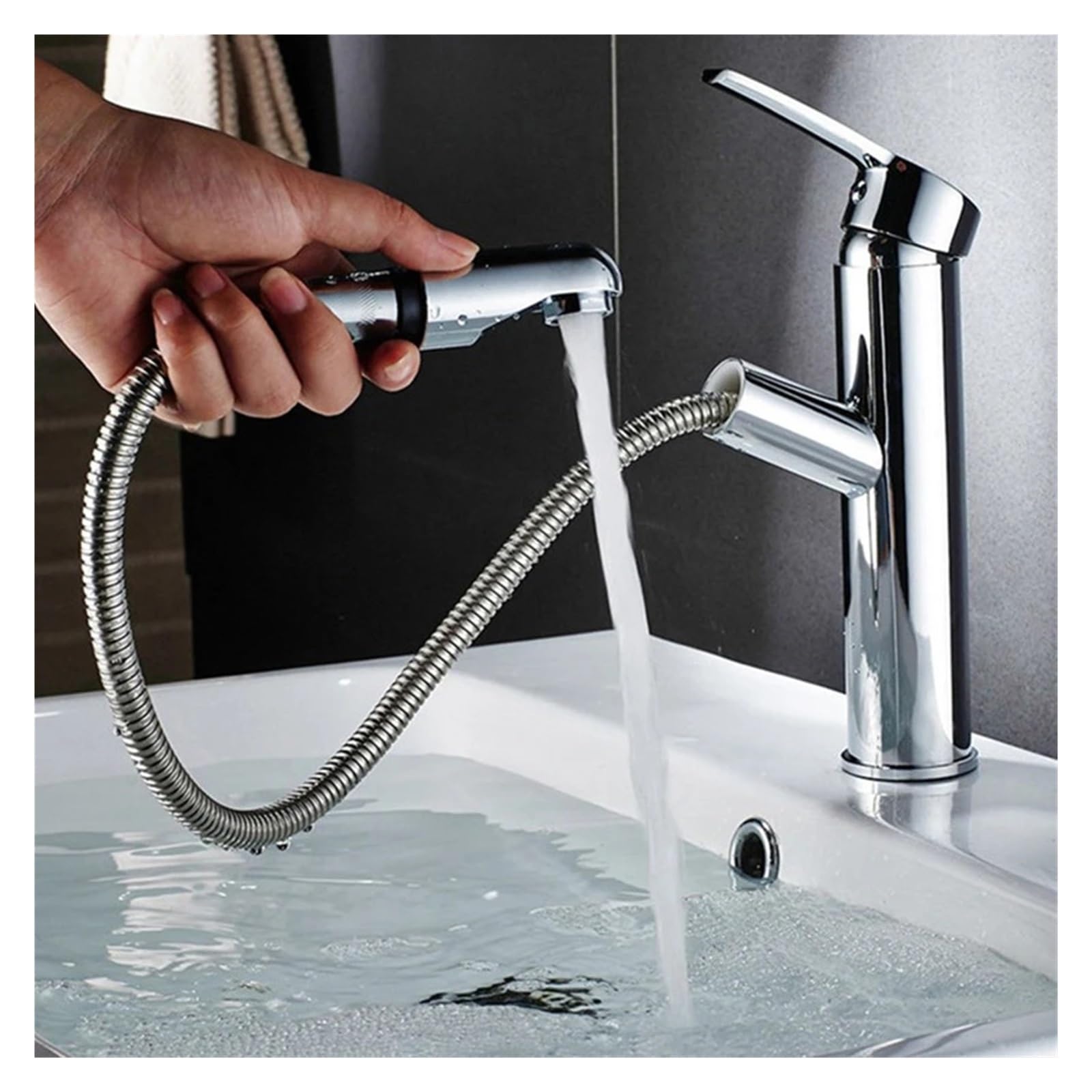 Robinet pivotant extractible en laiton pour évier de salle de bains