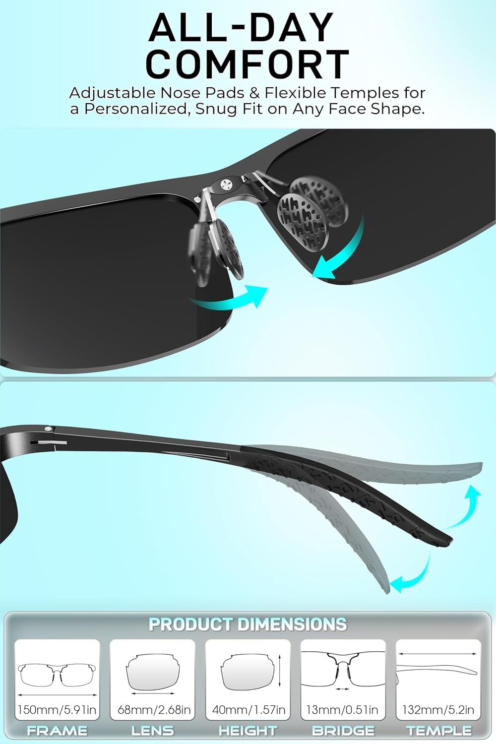 SIPLION Polarized Sunglasses Men Sports: UV Protection Ultra Light Al-Mg Metal Frame Ideal For Driving Fishing Running Golf - Image 6