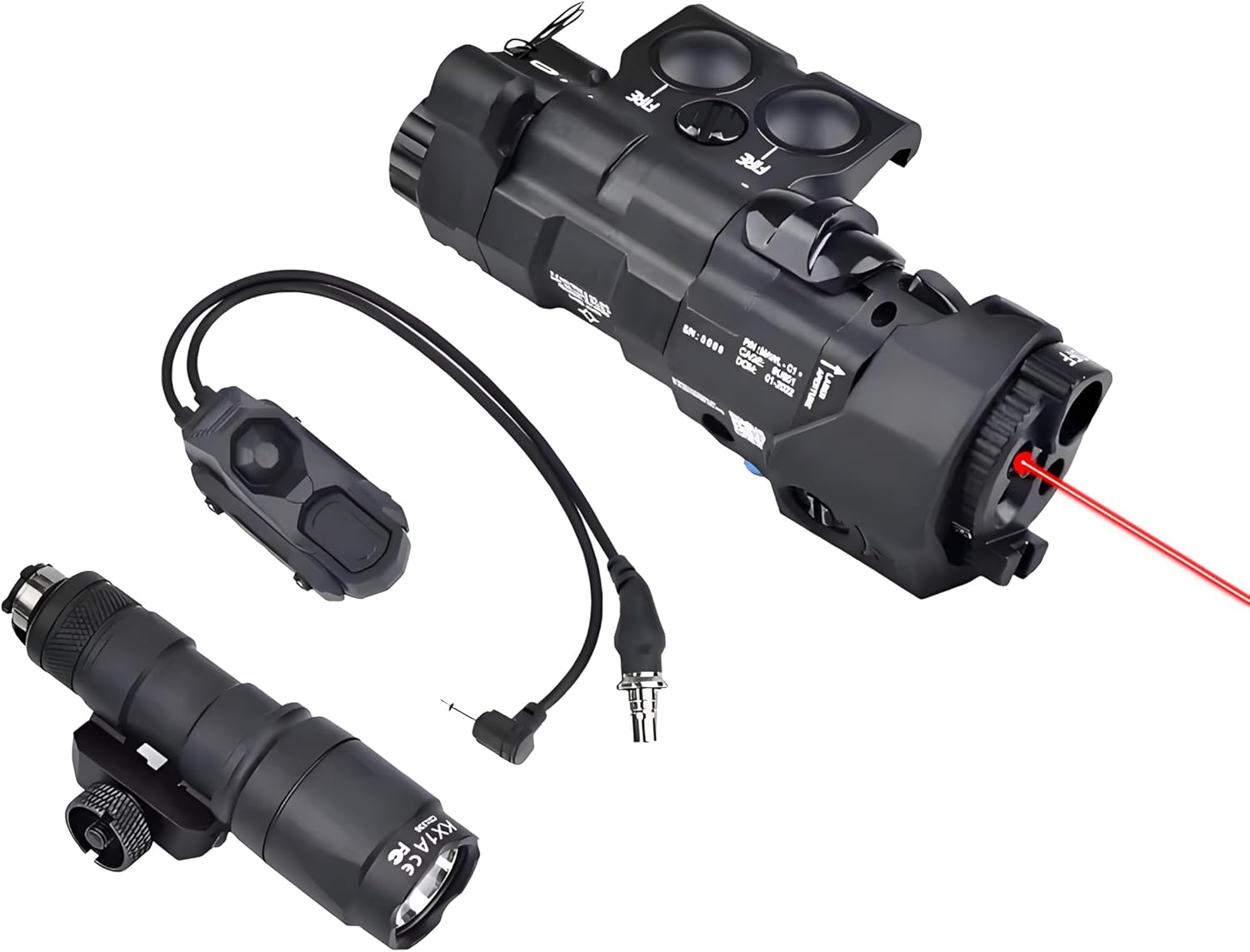 Metal MWL Red/Green/Blue Indicator Powerful Laser Dot IR Indicator Sight with M300A Flashlight & Dual Control Remote Pressure Switch Combo，300 Lumen White LED Tactics Scout Torch Lights，for 20mm Rail