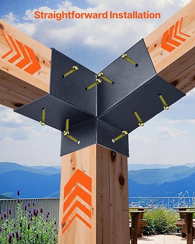 Miniatura 97 de VEVOR Kit de soporte para pérgola de 6 x 6 pulgadas (tamaño interior 5.6 x 5.6), 4 piezas de soporte de esquina resistente de 3 vías, kit de base