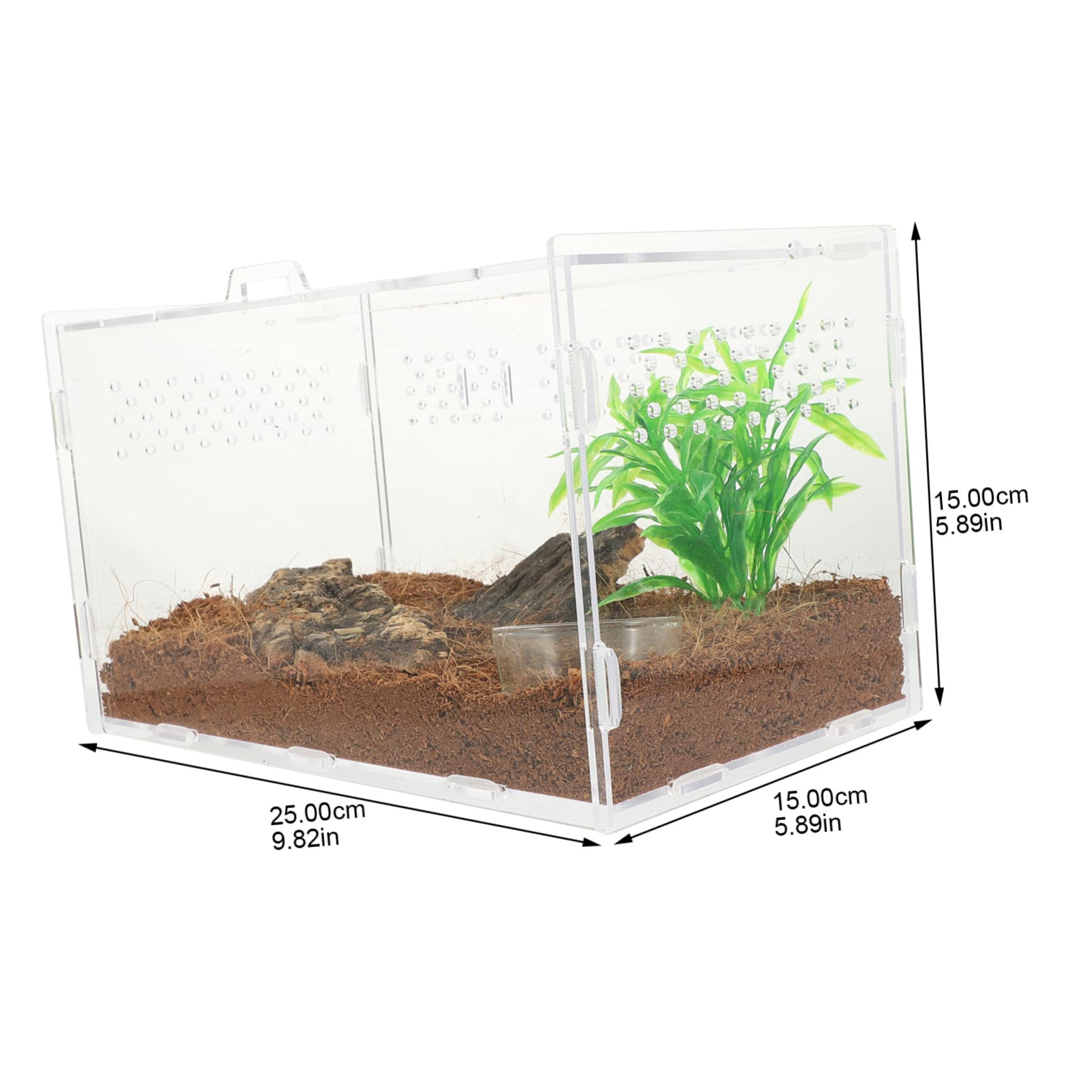 Happyyami Terrario Acrilico Trasparente per Rettili 25x15x15 Cm Ventilazione Stabile, Gabbia Habitat per Serpenti, Tarantole e Rane, Vasca Allevamento per Piccoli Animali Esotici