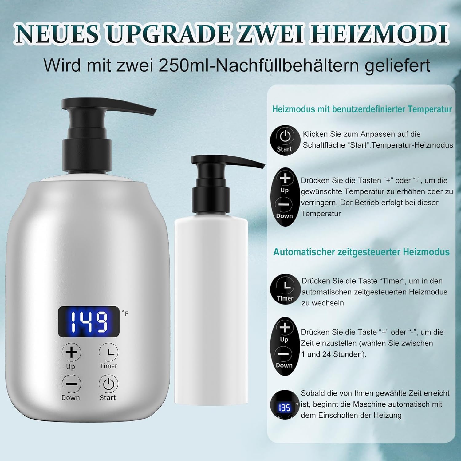 Scaldaolio per Massaggio per Olio da Massaggio Spa Dispenser da 2 Bottiglie e Scaldalozione Scaldabiberon per gel Scaldabiberon per Salone Scaldabiberon per olio da massaggio (Silver)