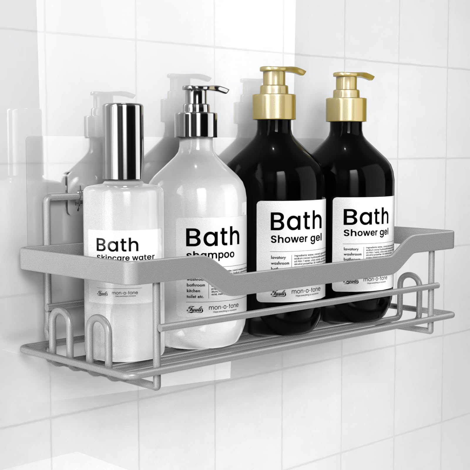 BATHDESIGN Shower Caddy Shelves Organizer Single Pack No Drilling Wall Mounted Self Adhesive Shower Shelves Paint Nickel