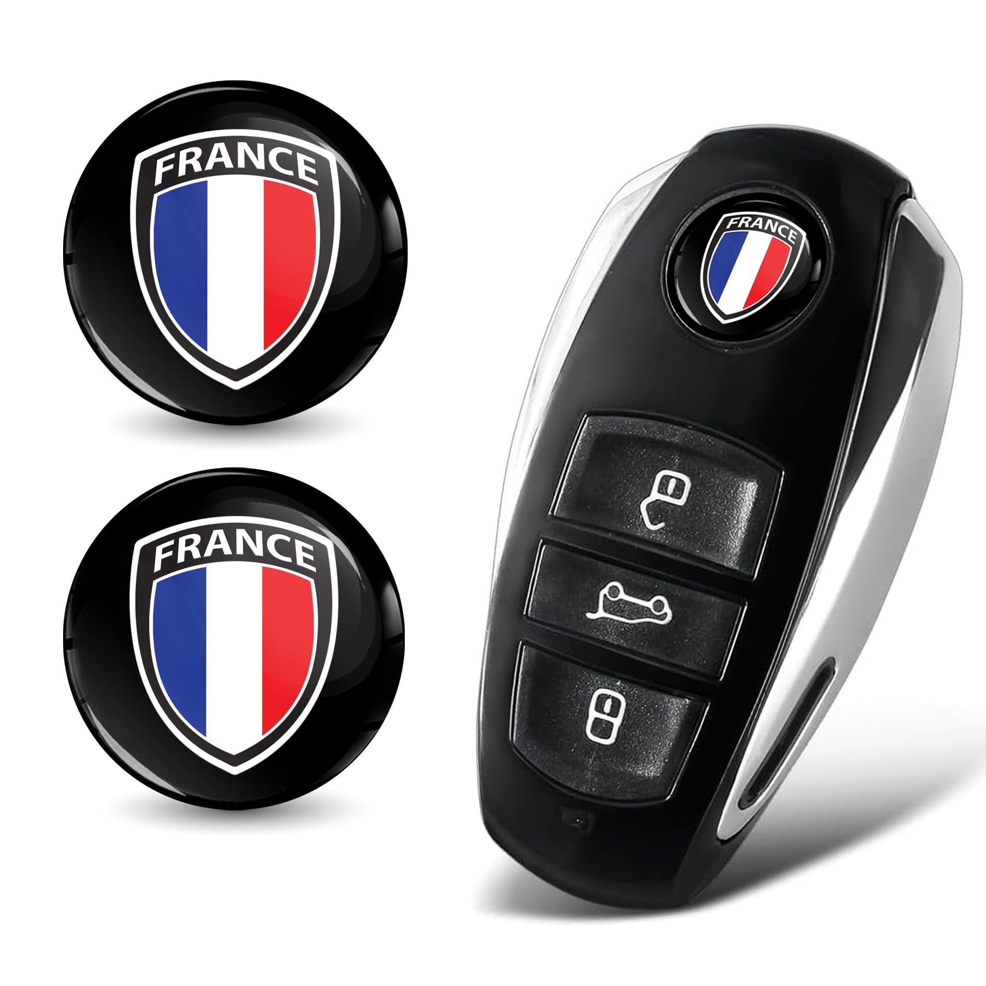 Skinoeu Multicoloured 2 X Diameter 14 Mm 3D Key Emblem Stickers For Remote Control Car Moto Logo Key Badge Tuning France France Flag French Flag Ksk 3
