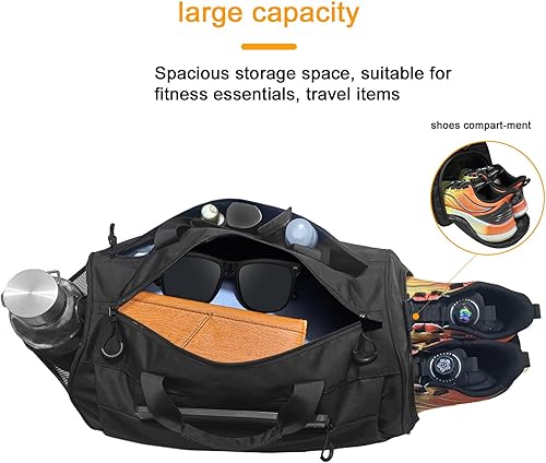 Miniatura 3 de Bolsa de gimnasio para hombres y mujeres con correa para el hombro, compartimento para zapatos y húmedos, bolsa de lona ligera, bolsa atlética