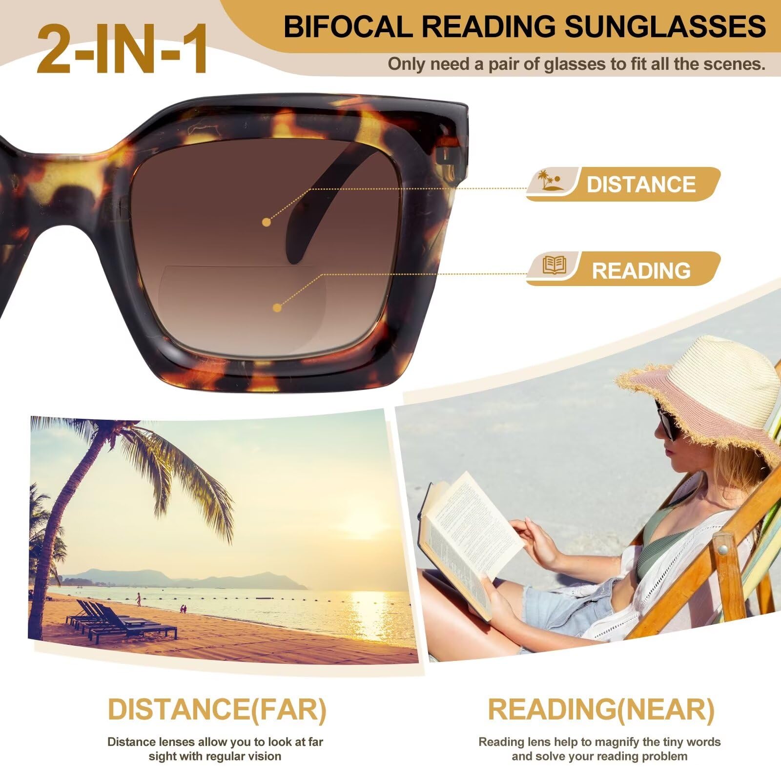 SKYWAY Bifocal Sunglasses for Women Men Classic Retro Reading Sunglasses, Outdoor Sun Reading Glasses With Spring Hinges - Image 3