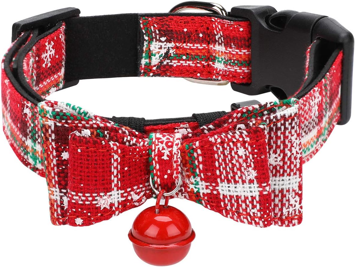 Oumers Christmas Dog Collar, Christmas Pet Collar with Bowtie & Alloy Metal D Ring -Christmasy Pattern Dog Collar, Cute Fashion…