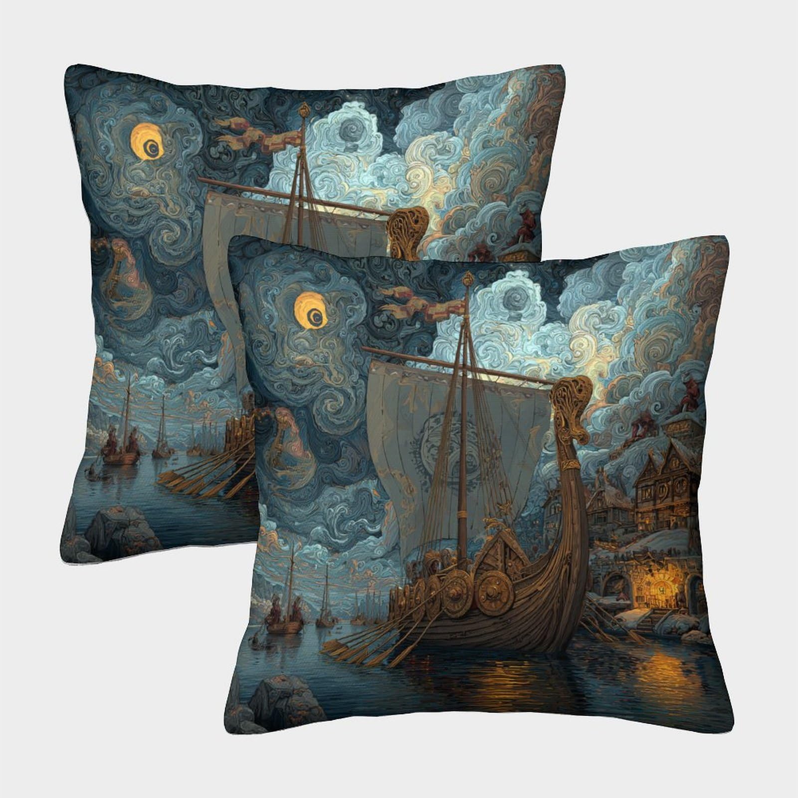 kaiyun 2 Pack Viking-style Ship Square Pillow Cover Cushion Cover 40x40cm Suitable for Sofa Bed Chair,3D Pattern