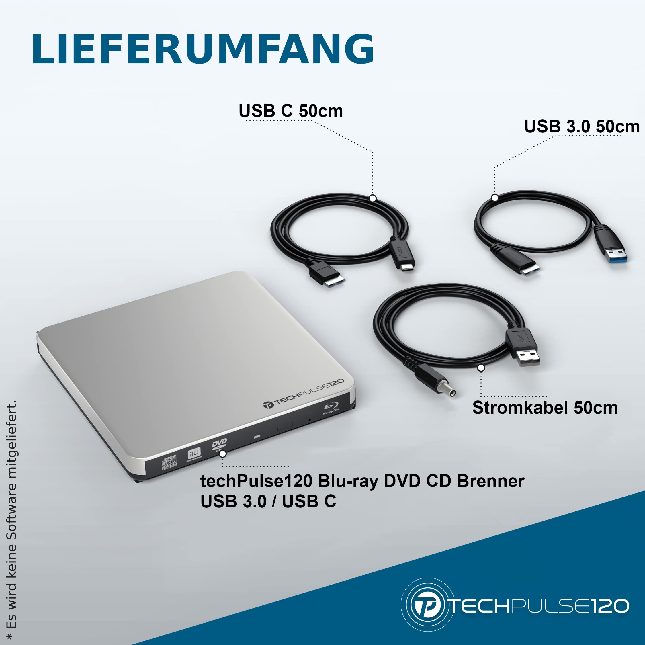 techPulse USB 3.0 USB-C 3D BDXL Externa Unidad BLU-Ray Grabadora Lector Súper-Slim Escritor Portátil Quemador BD DVD CD ODD Superdrive ROM