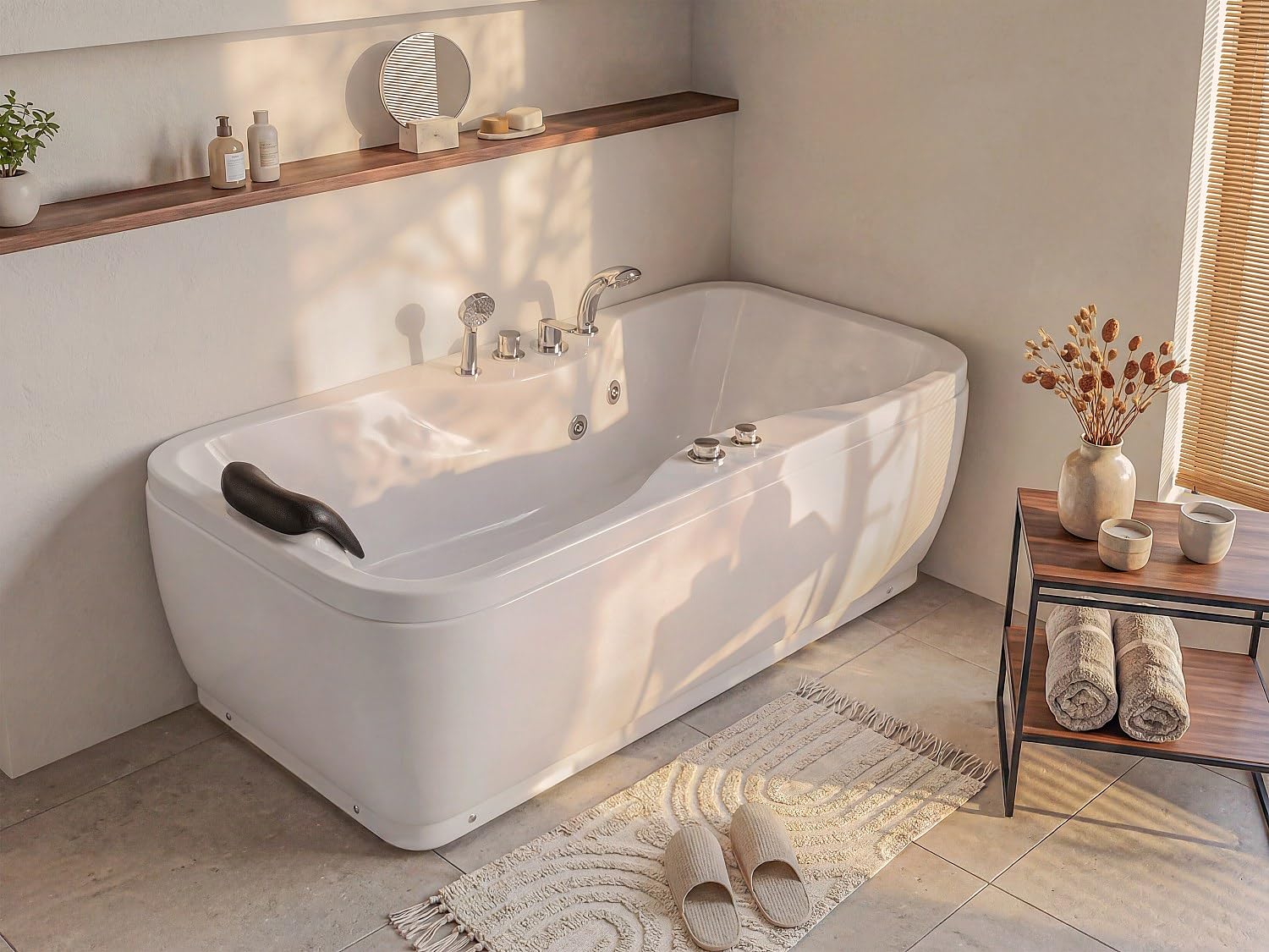 Vente-unique - Baignoire balnéo - 150 x 75 x 54,5 cm - Blanche - Angle droit - 1 place - 140 L - GAVINO