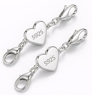 925 Sterling Silver Necklace Chain Extender with Heart Magnetic Clasp Strong Closure Bracelet Helper for Women (Silver 2PCS)