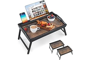2-Pack Bamboo Breakfast Serving Tray with Foldable Legs and Phone Holders