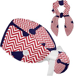 FVQL 2 Pieces Surgical Cap for Long Hair Scrub Cap with Hairband Nurse Cap, Anchor and Graphic