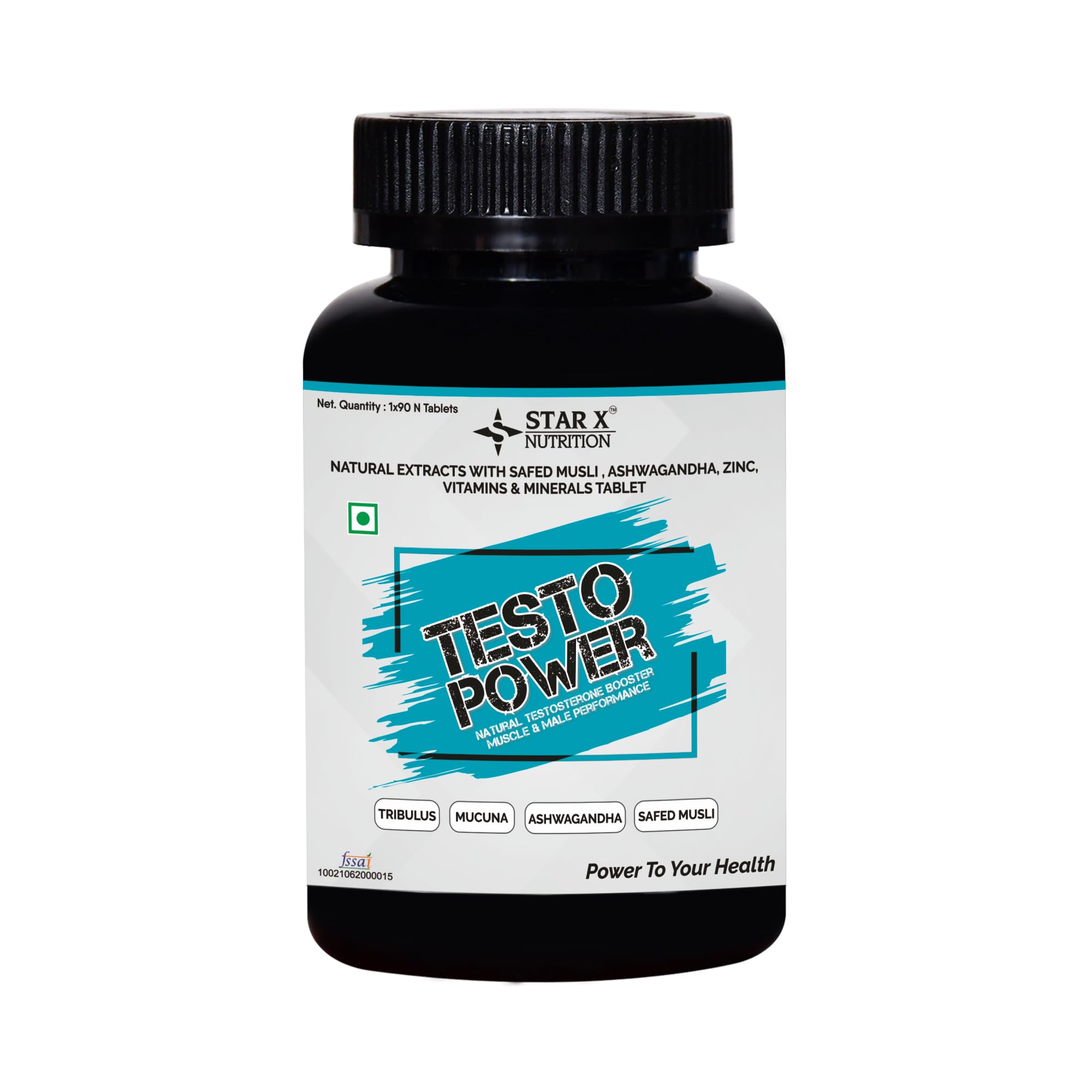 StarX Testo Power Natural Testosterone Booster - Enriched with Ashwagandha, Tribulus, Mucuna, Safed Musli (90 Tablets)