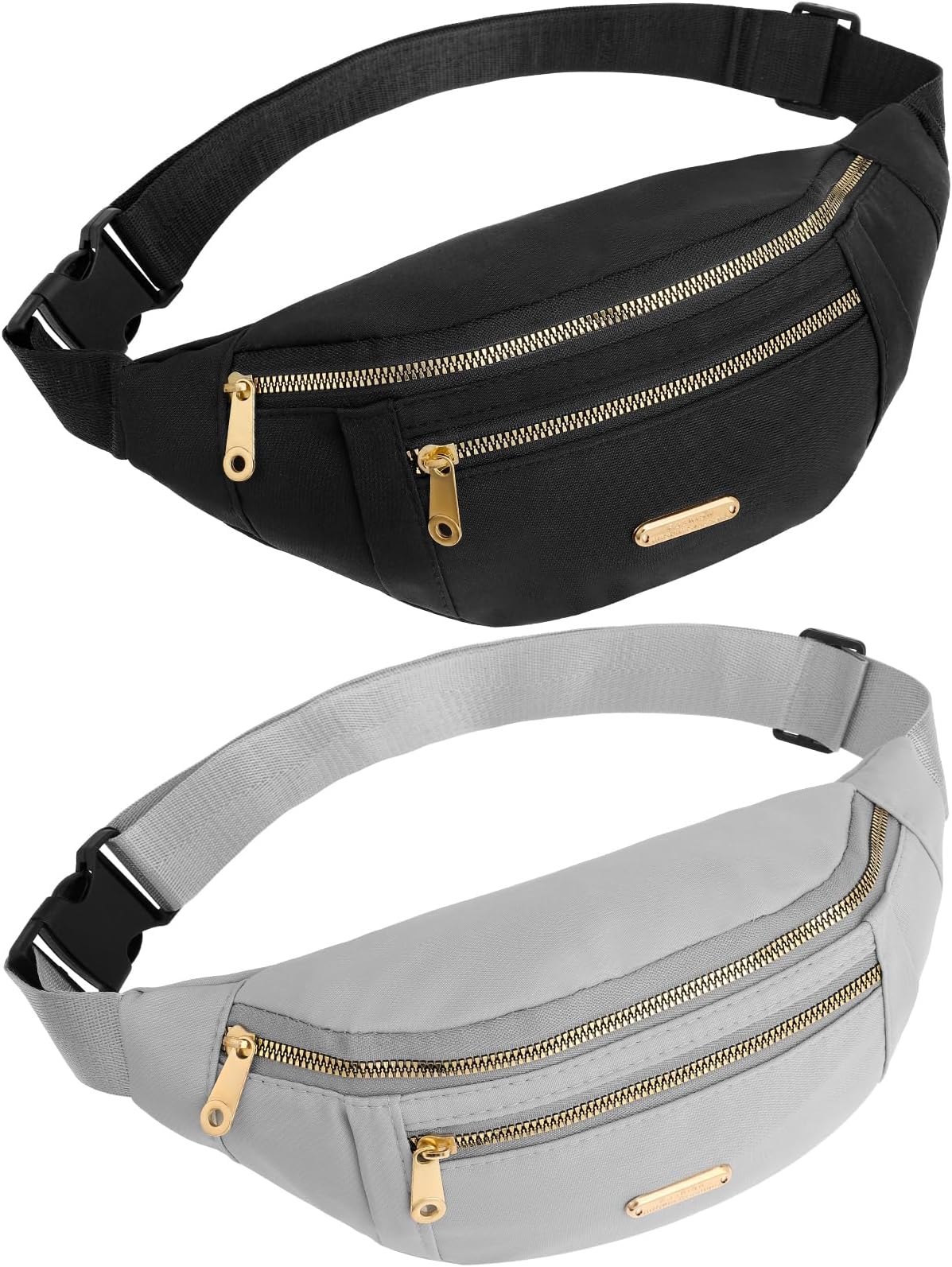 Meng Jiaran2 Pack Fanny Pack Fashion Waist Bag, Adjustable Bum Bag Travel Casual Bum Bag with 3 Zipper Pockets and Adjustable Belt for Women Men Sports Running Hiking Jogging Gifts(Black and Grey)