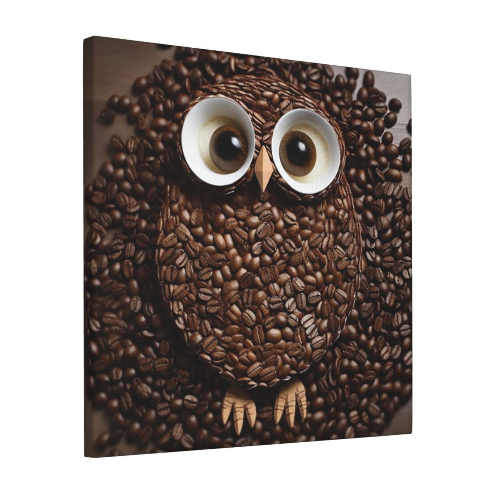 FodPand Coffee bean owl Canvas Wall Art for Living Room Wall Decor 12"x12" Modern Artwork Painting Pictures Hanging Canvas Prints Aesthetic Wall Art for Bedroom Bathroom Office Wallart Decor