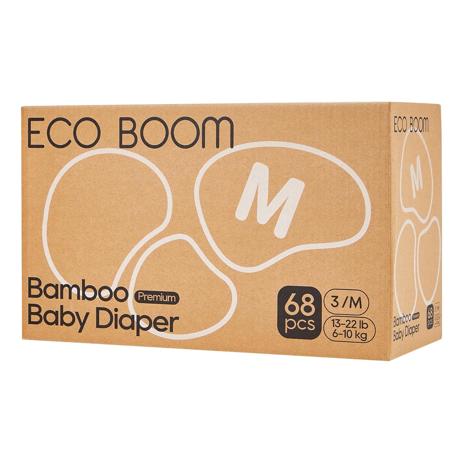 ECO BOOM Diapers, Viscose from Bamboo Diapers, Natural Soft Disposable Nappies for Infant, Size 3 Suitable for 13 to 22lb (Medium – 68 Count)