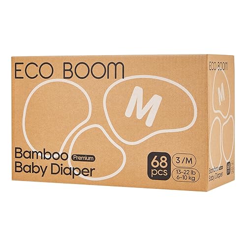 ECO BOOM Pañales, viscosa de pañales de bambú, pañales desechables suaves naturales para bebés, tamaño 3 adecuado para 13 a 22 libras (mediano - 68