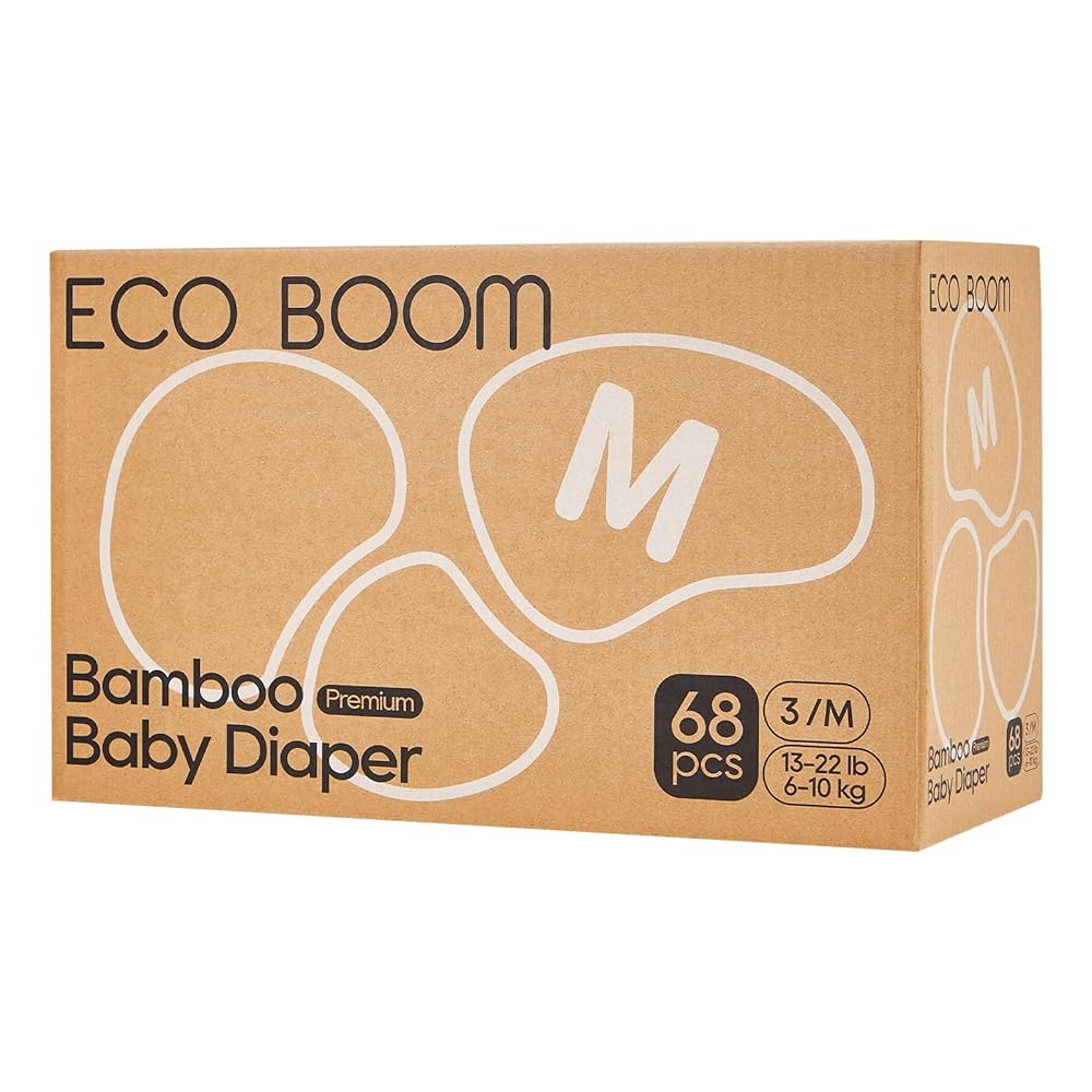 ECO BOOM Diapers, Viscose from Bamboo Diapers, Natural Soft Disposable Nappies for Infant, Size 3 Suitable for 13 to 22lb (Medium - 68 Count)
