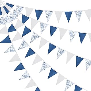1 Pcs 32Ft Blue White Vintage Floral Pennant Garland Wedding Garland Triangle Banner for Wedding Bridal Shower Birthday Party Outdoor Home Garden Decoration - Buy now