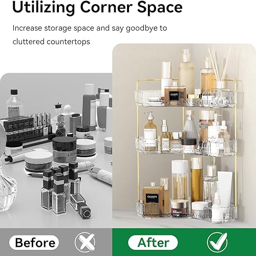 Miniatura 4 de JNDETOP Organizador esquinero para encimera de baño, estante de encimera de baño, bandeja de perfume de encimera y organizador de tocador,