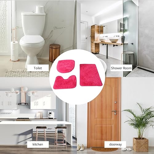 Miniatura 7 de Fufafayo Alfombra de baño de 3 piezas, alfombra de bañera antideslizante súper suave y absorbente, alfombra de baño, alfombra de baño de felpa para